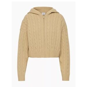 SUNDAY BEST Merino Wool Cable Knit Octavia Full Zip Hoodie Cropped Beige Size Sm